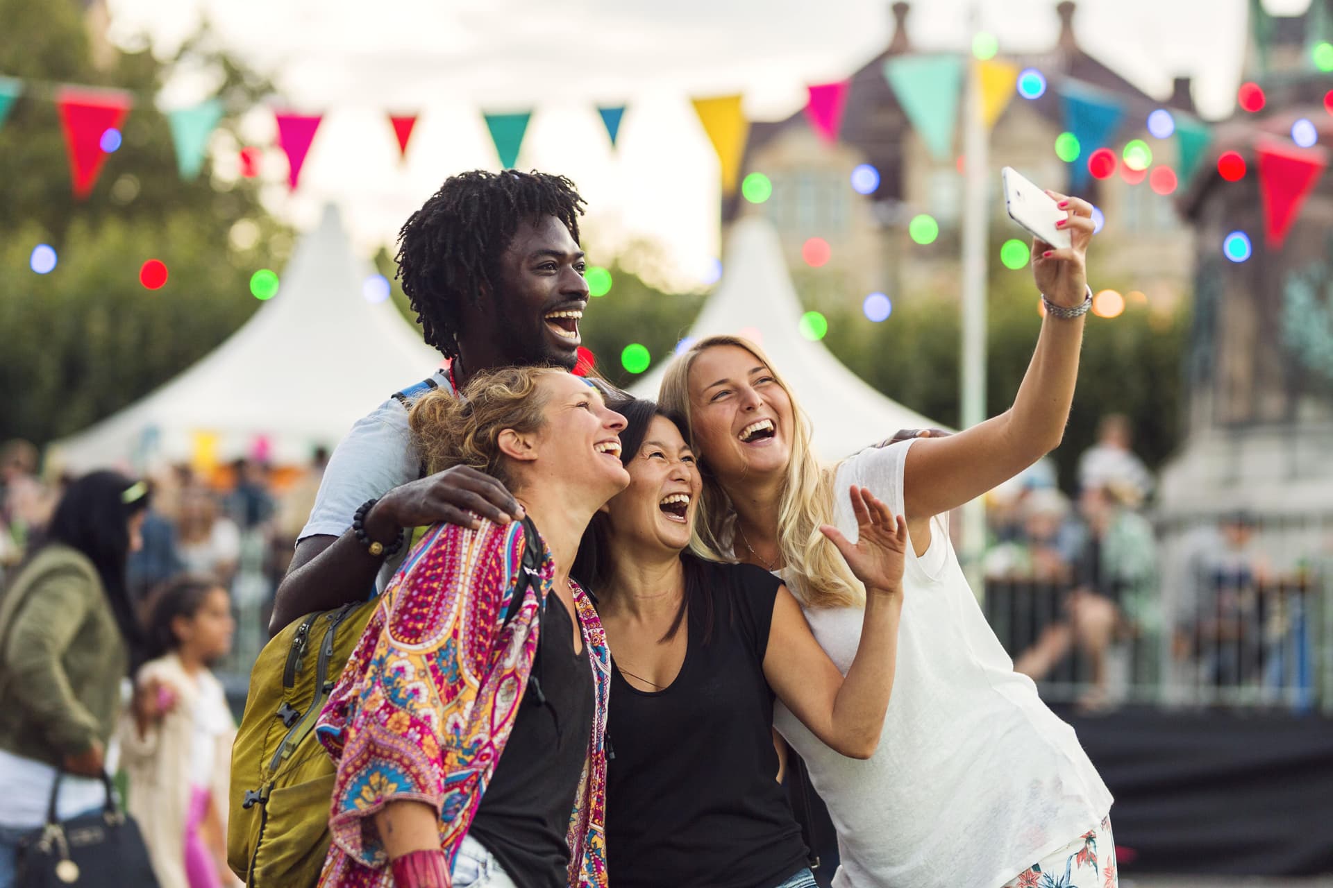 Festival crowd with flags